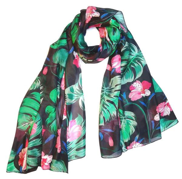 Scarf 100% Silk Paj Green Black Pink